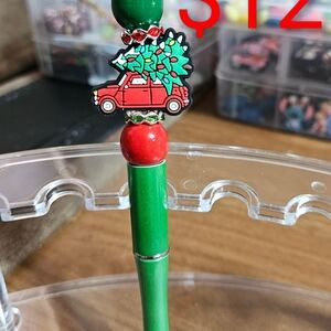 Festive Handmade Red & Green Truck Christmas Tree Pen